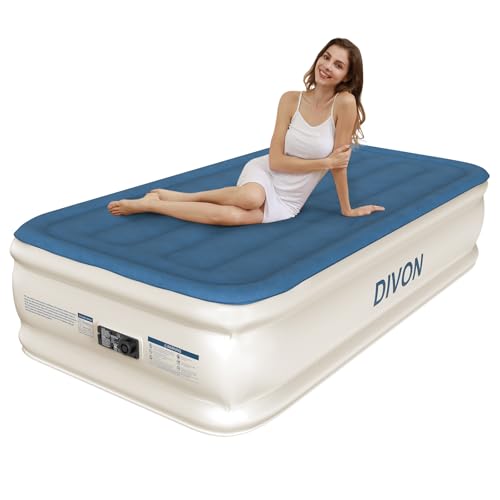 DIVON Twin Air Mattress with Built in Pump Raised,18”Single Inflatable Mattress in 2 Mins,Foldable Blow Up Mattress,Portable Twin Size Air Mattress for Camping,Travel&Floor,Air Bed for Adults,330lbs