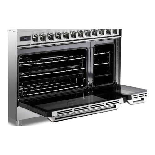 Image of Verona 48 inch Ultima Collection Dual Fuel Range with 6 Brass Sealed Burners, 5.8 cu. ft. Oven Capacity, Digital Clock in Stainless Steel