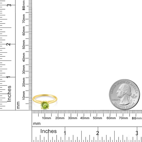 Gem Stone King 14K Yellow Gold Green Peridot Solitaire Engagement 4-Prong Ring For Women | 1.00 Cttw | Round 6MM | Gemstone August Birthstone | Available In Size 5, 6, 7, 8, 94