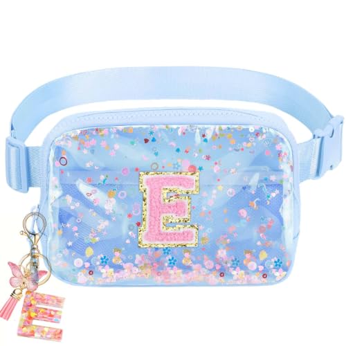 Image of Initial Fanny Pack for Girls - Belt Bag for Teens Kid Teen Girl Kid Birthday Gift Blue Clear E