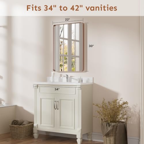 Image of Kosmonia 30x22 Inch Bathroom Vanity Mirror Brushed Rose Gold