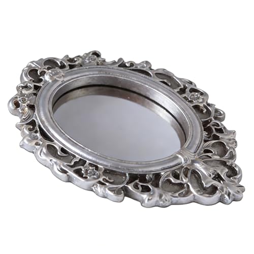 Espejo vintage – Decoración estética de resina rústica | Espejo vintage mini accesorios de casa de muñecas | para casa de muñecas, hogar, sala de estar, guardería, oficina, hotel, de cumpleaños
