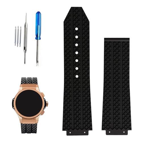 XIW Compatible for 19mm× 25mm× 22mm Hublot Big Bang Rubber Watch Band Replacement for men Silicone Wirstband Strap women Bracelet, Black
