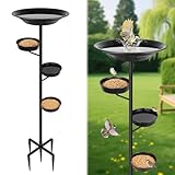 BOLITE Bird Bath for Outside, Metal Freestanding Birdbaths with Large Water Basin, Small Water Basin and Two Small Seed Bowls, Outdoors Garden Patio Yard Lawn Decor, Upgraded 5-Pronged Base, Black
