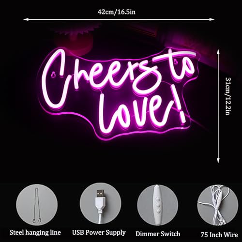 Led Cheers To Love Neon Sign USB Powered with Dimmer Switch Neon Lights for Room Home Bar Art Wall Decor Party Window Living Room Decor Wedding Engagement Wall Hanging Decoration (Pink) - Image 4