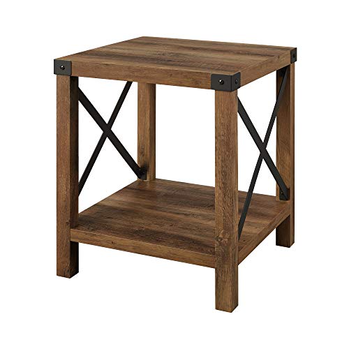 Walker Edison Sedalia Modern Farmhouse Metal X Side Table, 18 Inch, Rustic Oak - Image 5