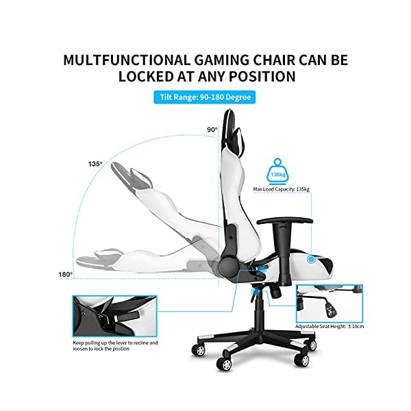 mfavour Ergonomic Gaming Chair with Height Adjustment, Headrest Lumbar Support, E-Sports Swivel Chair for Game Playing and Working - Image 5