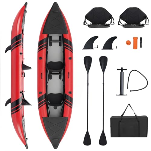 COSTWAY Set de Kayak Gonflable 2 Places, Canoë avec 2 Sièges Rembourrés et Repose-Pieds Réglables Pagaie en Aluminium Pompe à Main Sac de Transport, 381 x...