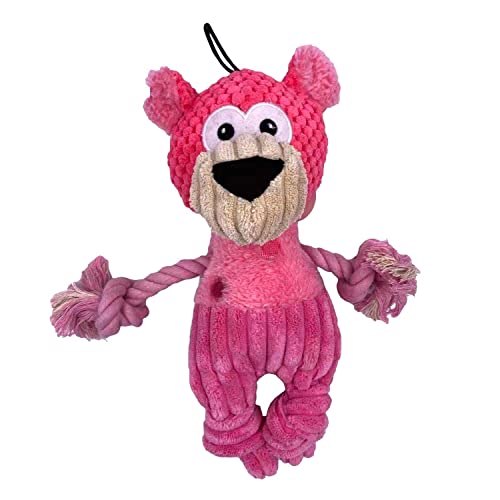 Steel Dog Polka Dot Pal Bear, Plush Dog Toy with Knotted Rope Hands and Feet, Dog Chew Toys for Small, Medium, Large Breed