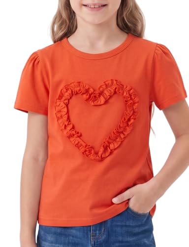Image of Noomelfish Girls Ruffle Heart T-Shirts Cute Short Sleeve Tee Tops (3-12 Years)