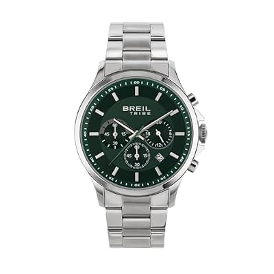 Breil, Collezione Kart, Orologio Uomo, Cronografo Uomo in Acciaio Lucido e Satinato, Movimento al Quarzo, Quadrante Verde, Chiusura Déployante Regolabile 15.5-21 cm, Resistente all'Acqua, Silver-Verde