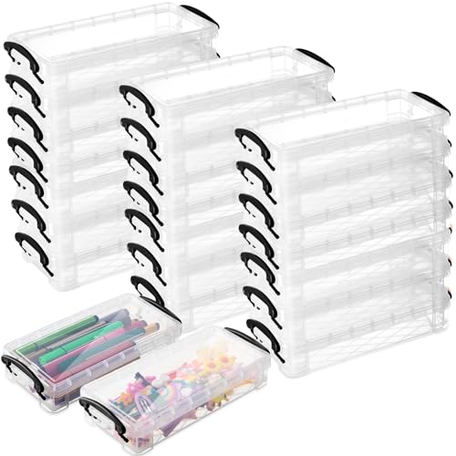 Image of Gueevin 24 Pcs Large Capacity Plastic Pencil Box Clear Plastic Pencil Case Crayon Box with Snap Tight Lid Watercolor Pen Storage Brush Organizer Drawing Tools Container (Black)