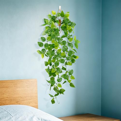 Image of LOYWREE Artificial Hanging Plants with Wall Planter, Faux Pothos Vines Fake Hanging Plant, Plastic Greenery Wall Decor for Indoor Outdoor Home Office Garden Patio Bedroom Living Room Decor