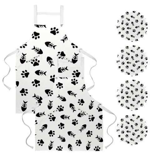 Lot de 2 tabliers de cuisine avec motifs arête de poisson et pattes pour restaurant