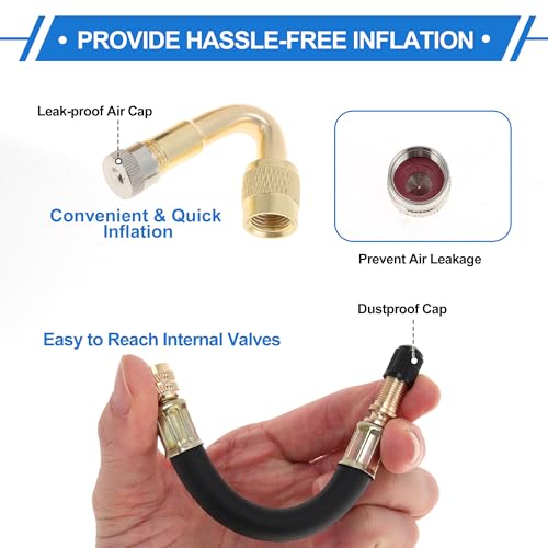 Image of Motoforti 1set 45 Degree Copper Tire Valve Extension with Flexible Plastic 140mm Tyre Valve Inflation Adapter for Car Motorcycle RV Truck Bike
