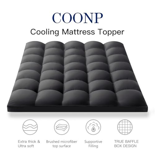 Image of COONP California King Mattress Topper, Extra Thick Pillowtop, Cooling Plush Mattress Pad Cover Bed Topper Protector with 8-21 Inch Deep Pocket (Black, California King)