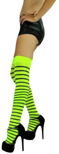 Image of ToBeInStyle Women's Opaque Hosiery Thin Striped Thigh High Long Stocking