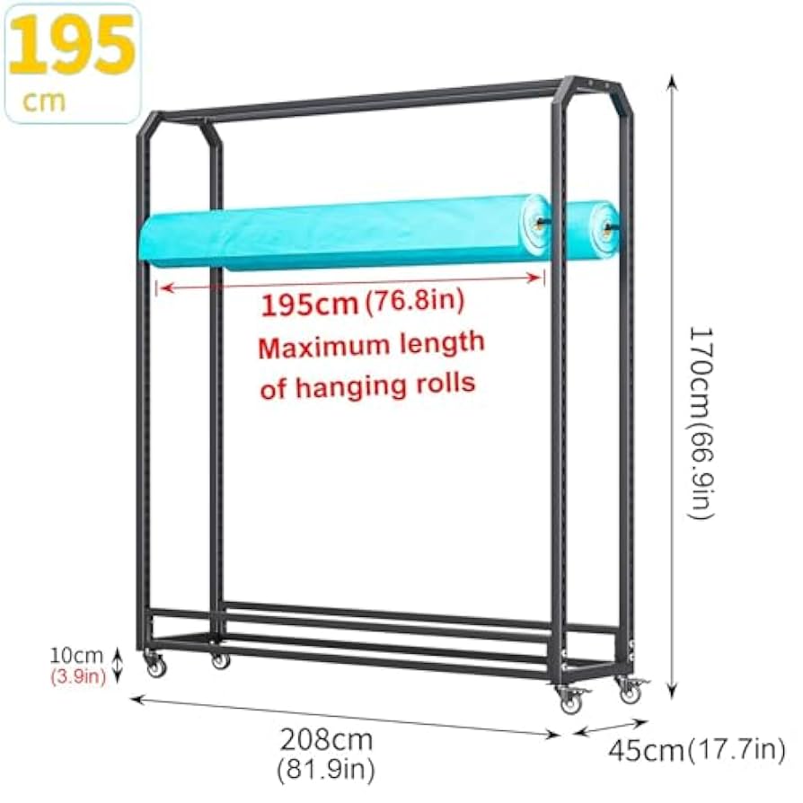 ダイナマイト 送料無料 業務用生地ロール収納ラック、調節可能なハンギングロッド付き