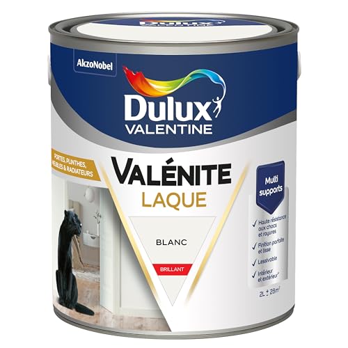 Dulux Valentine Peinture Laque Valénite Intérieur et Extérieur Multi-supports - Finition parfaite et lisse, Formule Haute Résistance - Brillant Blanc 2 L