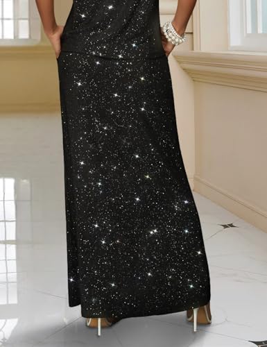 stylewe Sparkly Skirt for Women High Waist Stretchy Front Slit Maxi Skirts Summer Outfit4