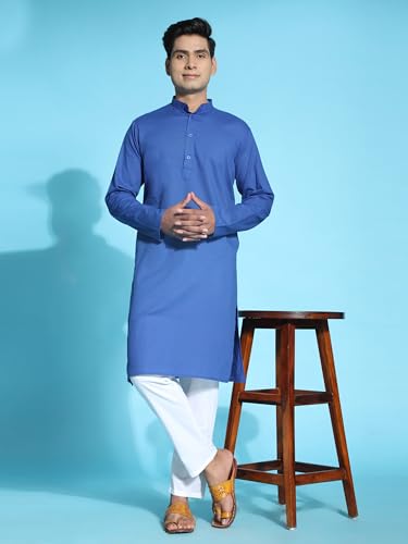 Image of Men's Cotton Solid Dress Long Kurta Regular Fit Casual