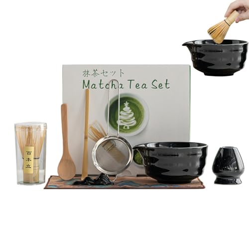 Chasen Set - Japanese Tea Ceremony Kit, 9.2 Inches Preparation System with Bamboo Whisk, Scoop Sifter, Ceramic Holder Design, To