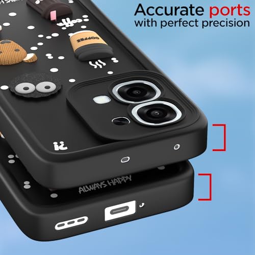Image of Outlouders Back Cover for Oppo F31 5G / Oppo F33 5G | 3D Cartoon Bear Cute Fun Silicone Full Body Protection Bumper Case (Black)