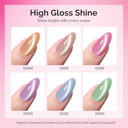 Image of MelodySusie Macaron Pink Blue Cat Eye Set Cat Eye Gel Nail Polish Set 6 Pcs, 0.26 Fl Oz Glitter Holographic Magnetic Nail Polish with Magnet, UV Nail Polish for Nail Art Manicure Salon DIY at Home