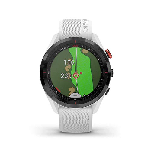 Image of Garmin Approach S62 GPS Golf Smartwatch, Battery upto 14 Days, 41k Pre-Loaded GolfCourse, Virtual Caddie, Wind Speed & Direction, Pin Pointer, Hazard View,Swing Tempo, 24 /7 HR with White Band