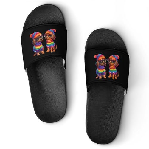 Rainbow LGBT Love Weiners Dogs Gay Unisex Shower Shoes House Slippers Non-Slip Indoor Bathroom Shoes for Pool Beach 39 (245mm)