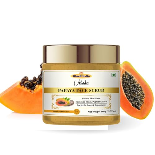 Image of Khadi Papaya Face Scrub 100 gm | Vitamin A & C | Hydrates, Brightens for Glowing & Even Out Skin Tone | For Dead Skin Cells, Dark Spots | All Skin Types | Exfoliating Scrub for Men & Women