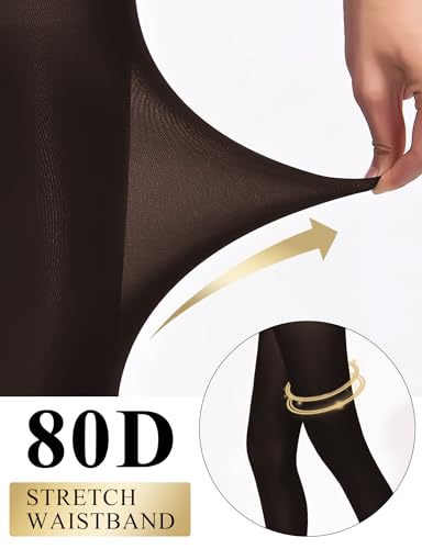 Buauty 80D Black Tights for Women,Control Top Opaque Tights,High Waist Soft Nylon Pantyhose(1 pair) COFFEE
