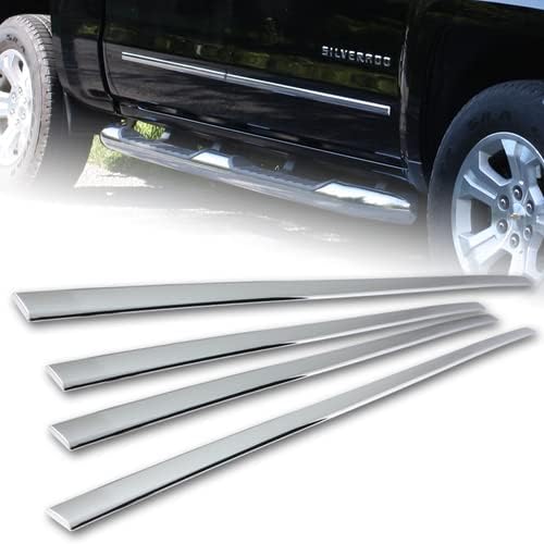 Chrome ABS Plastic 4 Pieces Door Lower Molding Body Side Trim Compatible with 2014-2019 Chevrolet Silverado 1500 2500HD 3500HD & Compatible with 2014-2019 GMC Sierra 1500 2500HD 3500HD, 2015