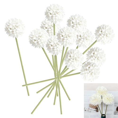 Pack de 12 Fleurs d’Hortensia Artificielles en Soie, Boules de Chrysanthème de Haute Qualité, Fleurs Fictives Réalistes avec Tiges Ajustables, pour...