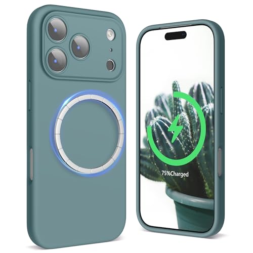 SURPHY for iPhone 17 Pro Case (6.3 inch 2025), Liquid Silicone Case Cover with Data Cable, Back Cover Compatible with MagSafe for iPhone 17 Pro, Cactus Green