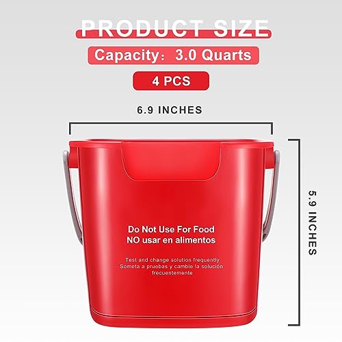 Image of Yaomiao 4 Pcs Cleaning Bucket 3 Qt Sanitizing Bucket,Red,Yellow,Blue,Green | Restaurant Small Square Detergent Pail with Measurements Spout and Handle, for Home, Kitchen, Office, Commercial Use