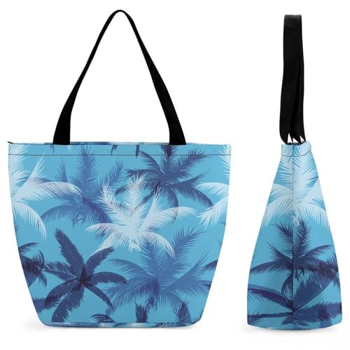 Sac de shopping pour voyage imprimé feuilles bleues idéal pour vos weekends et sorties plage
