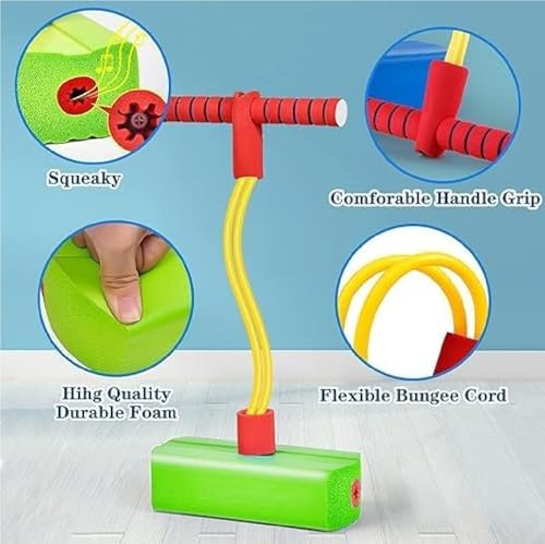 Image of CRIYALE Kids Hopping Pogo Jumper Fun & Safe Pogo Stick for Toddler, Durable Foam Bungee Jumping Stick Makes Squeaky Sound Improves Balance, Support up to 250lbs Bouncing Toy for Age 3 & Above (Green)