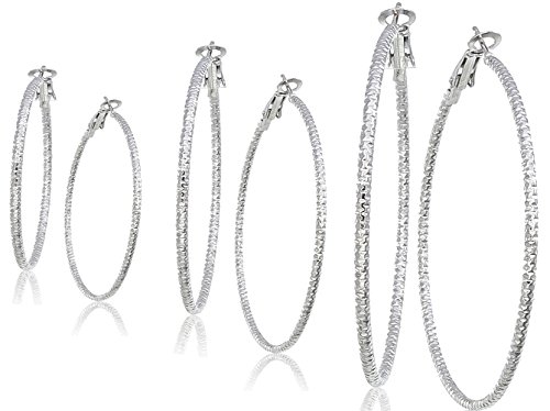 Silver And Gold Plate Hoop Earrings Set For Women Teen Jewelry Diamond Cut 3 Pairs Gold And Luster (GL1: All Silver Diamond Cut)