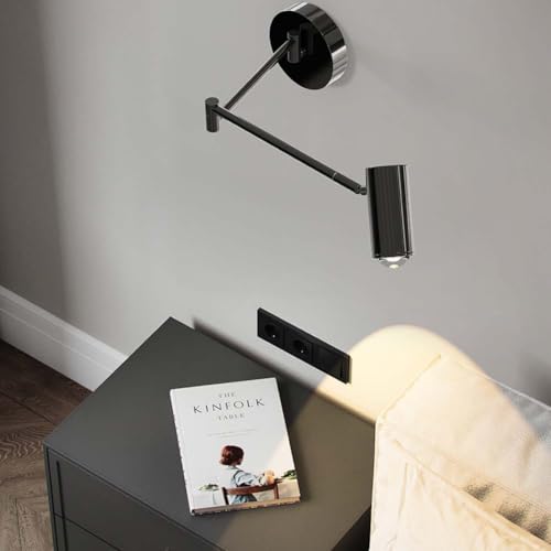Lámpara de pared interior 7W ajustable con brazo largo giratorio negro mate 4