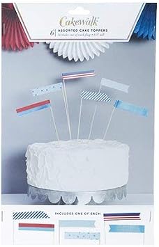Cakewalk Party Assorted Stars & Stripes Paper Cake Topper, Multicolor
