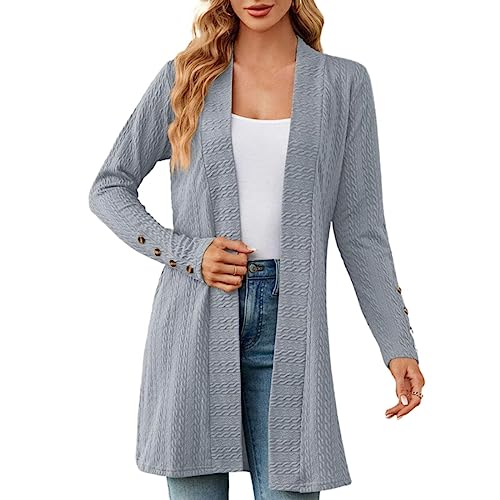 OCCOKO Chaqueta cárdigan holgada de manga larga con botones de Color sólido ropa de mujer De Chaqueta (Grey, L)