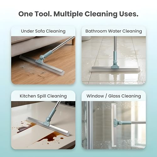 Image of Heavy-Duty Silicone Floor Squeegee with 180 Rotating Head, Stainless Steel Extendable Handle, 20 Inch Blade, for Wet & Dry Cleaning