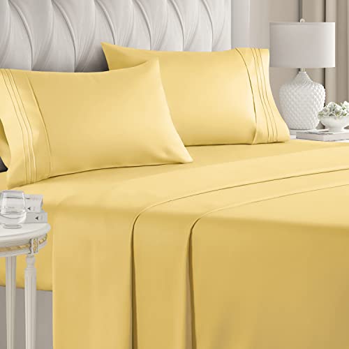 Queen Size Sheet Set - 4 Piece Set - Hotel Luxury Bed Sheets - Extra Soft - Deep Pockets - Easy Fit - Breathable & Cooling - Wrinkle Free - Comfy â€“ Yellow Bed Sheets - Queens Sheets â€“ 4 PC