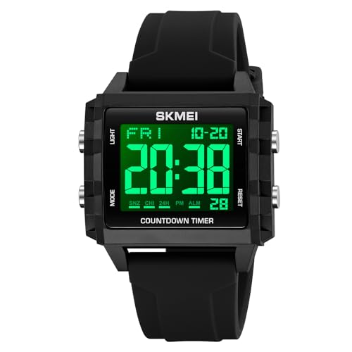 FANMIS Unisex Square Digital Watch Outdoor Sports Watch Military Tactics Multi Function Watch LED Electronic Large Waterproof Watch Candy Color Wrist Watch