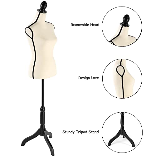 Female Dress Form Mannequin Torso Adjustable Height Mannequin Body With Tripod Stand For Clothing Dress Jewelry Display, Beige #TOP3