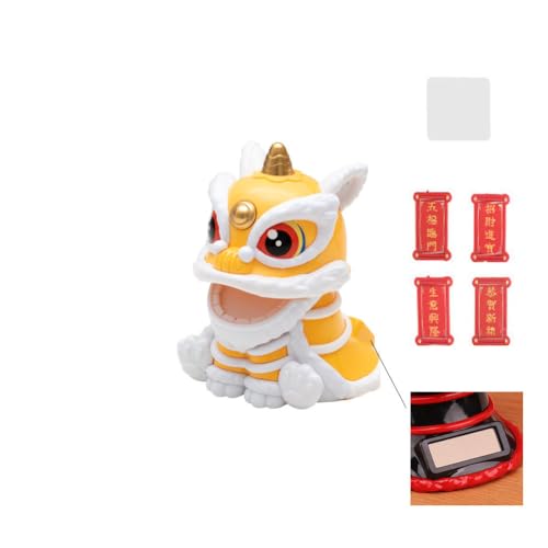 Ohsail Solar Lion Car Dashboard Ornaments Shaking Waking Lion Head Solar Powered Decor 2024 Year of The Dragon Chinese Style Lucky Lion Dance Model Solar Powered Home Decoration (yellow)
