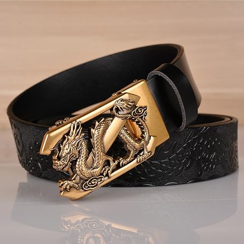 Men's Ratchet Belt With Gold 3D Dragon Buckle - Engraved Pattern, Adjustable Click Design4
