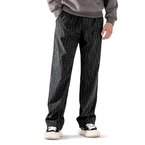 Mens Corduroy Casual Pants Warm Straight Leg Loose Fit with Pockets Drawstring Elastic Waist Vintage Sweatpants Baggy
