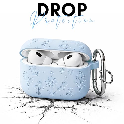 Image of Emoh Roced Case for Airpods Pro 3,Silicone Flower Engraved Cases Compatible with Apple AirPods Pro 3rd Generation 2025, Shockproof, Anti-Scratch, Protective Case Cover (Sky Blue, for AirPods pro 3)
